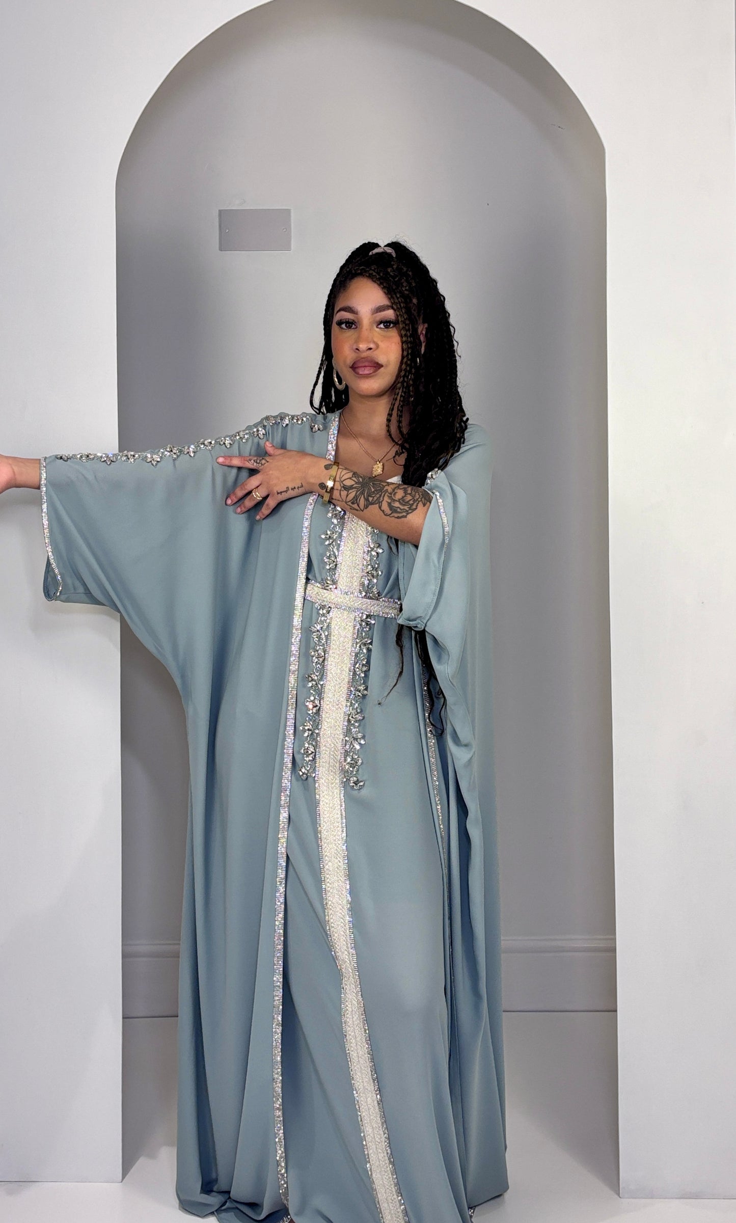 Celestial Sage Hand-Embellished two-piece Butterfly Moroccan dress