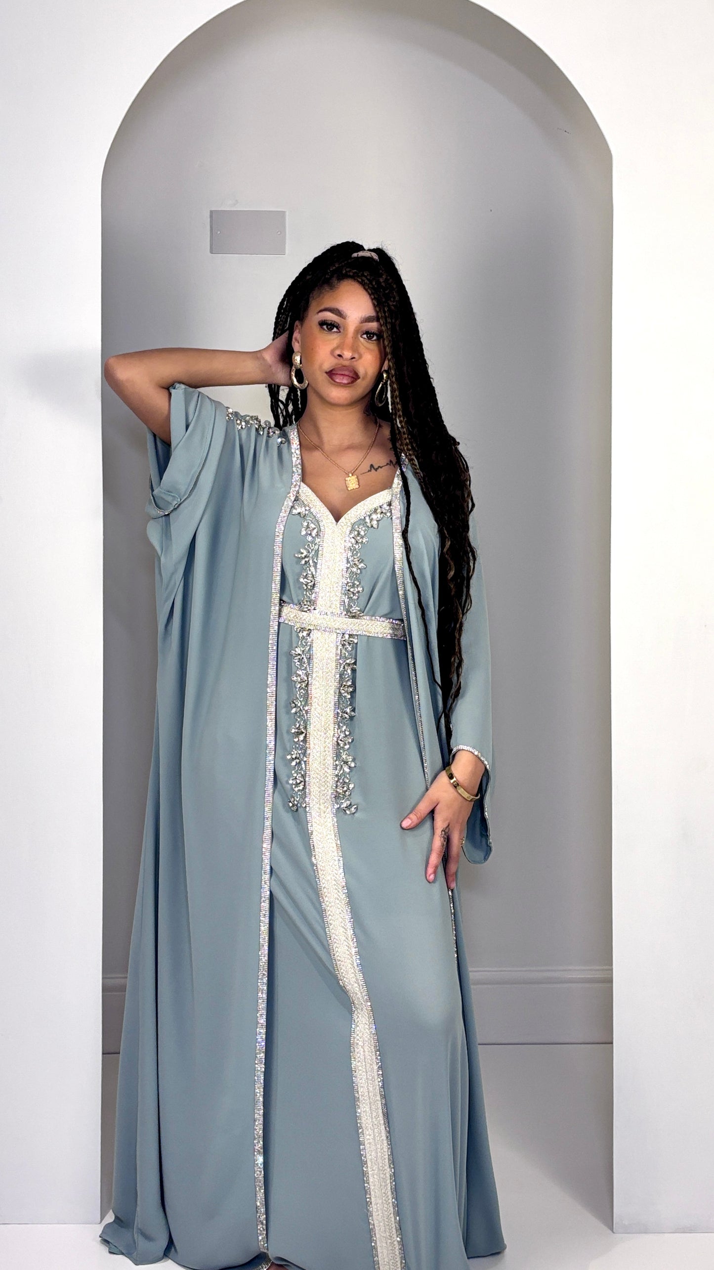 Celestial Sage Hand-Embellished two-piece Butterfly Moroccan dress