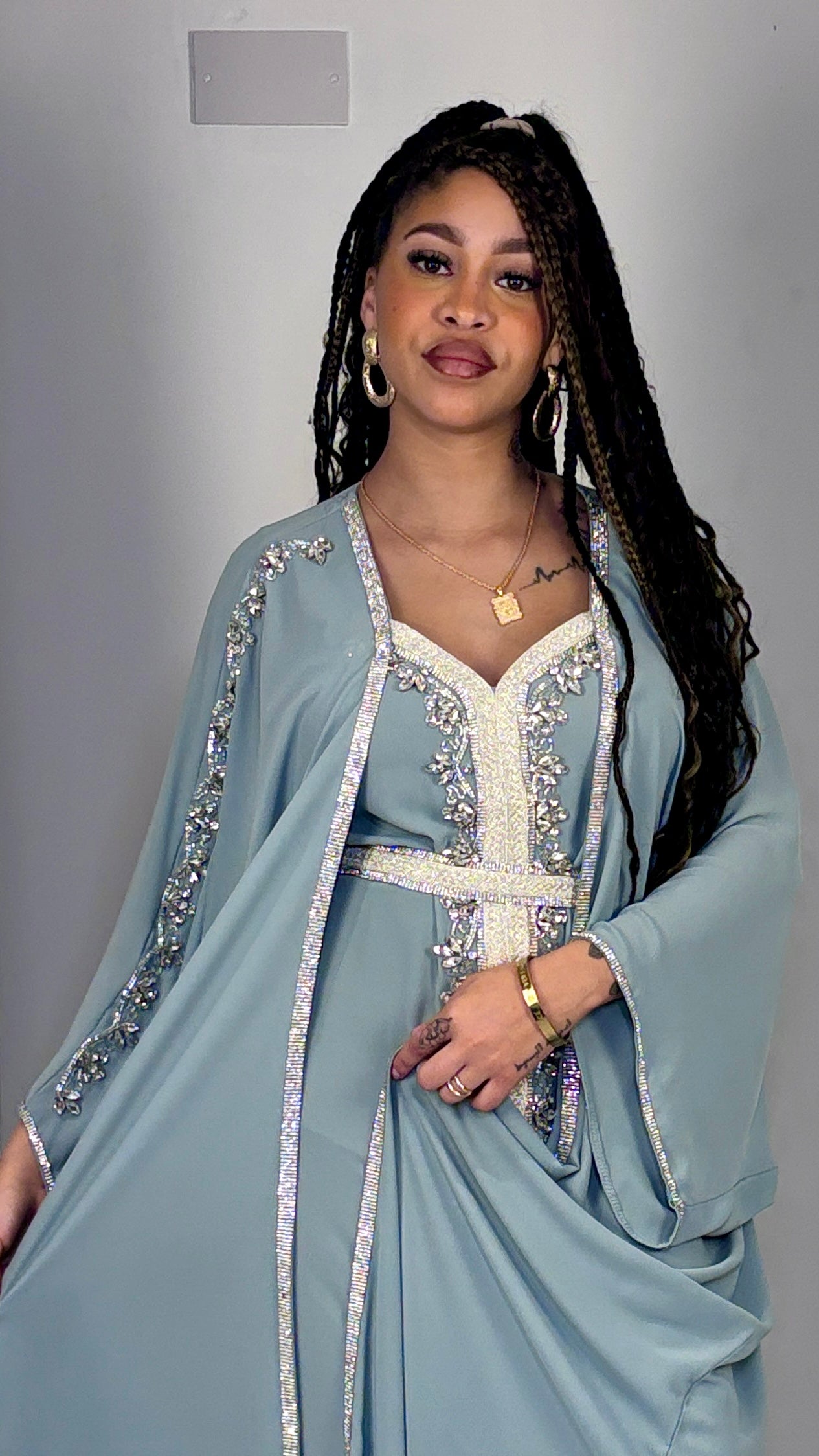 Celestial Sage Hand-Embellished two-piece Butterfly Moroccan dress