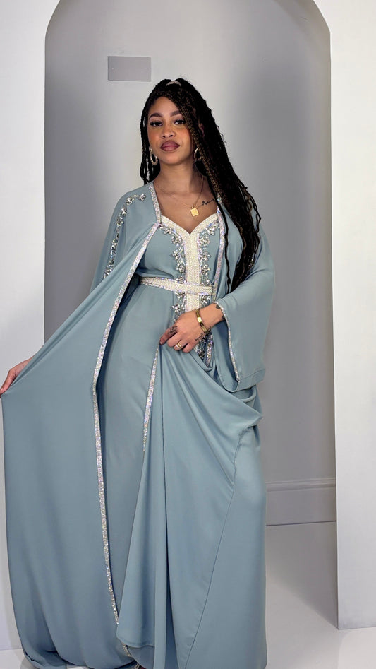 Celestial Sage Hand-Embellished two-piece Butterfly Moroccan dress