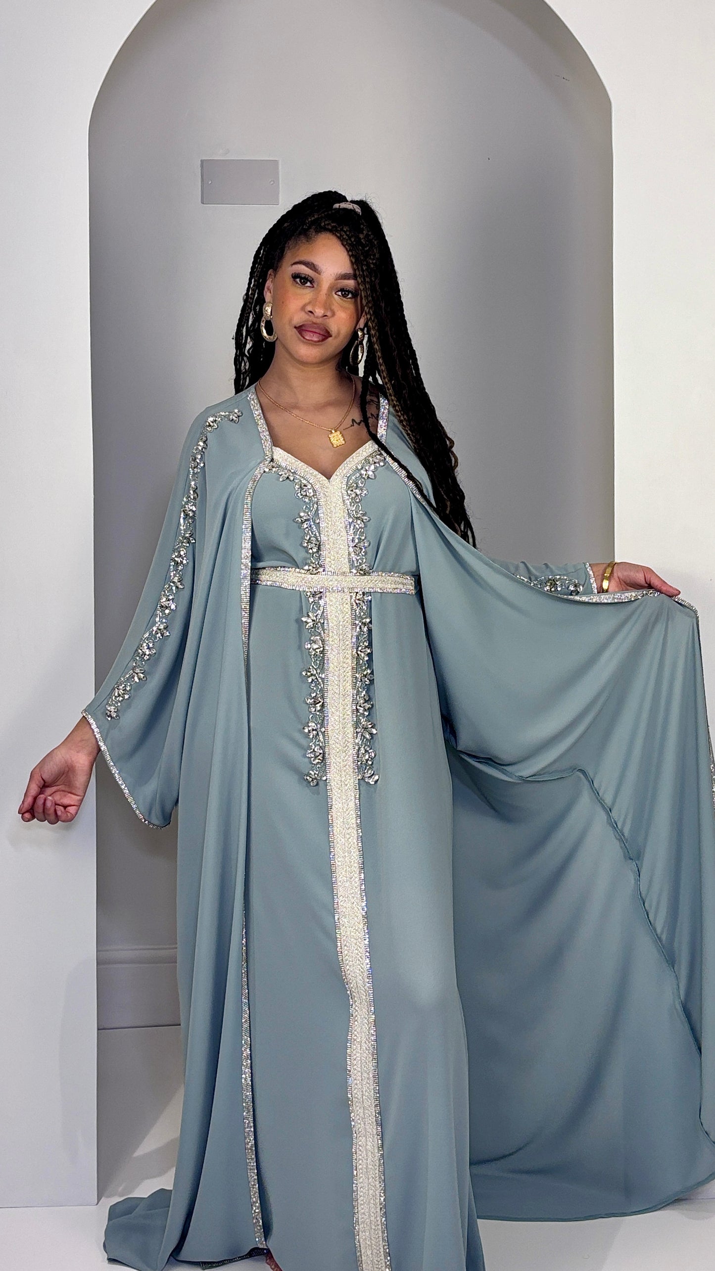Celestial Sage Hand-Embellished two-piece Butterfly Moroccan dress