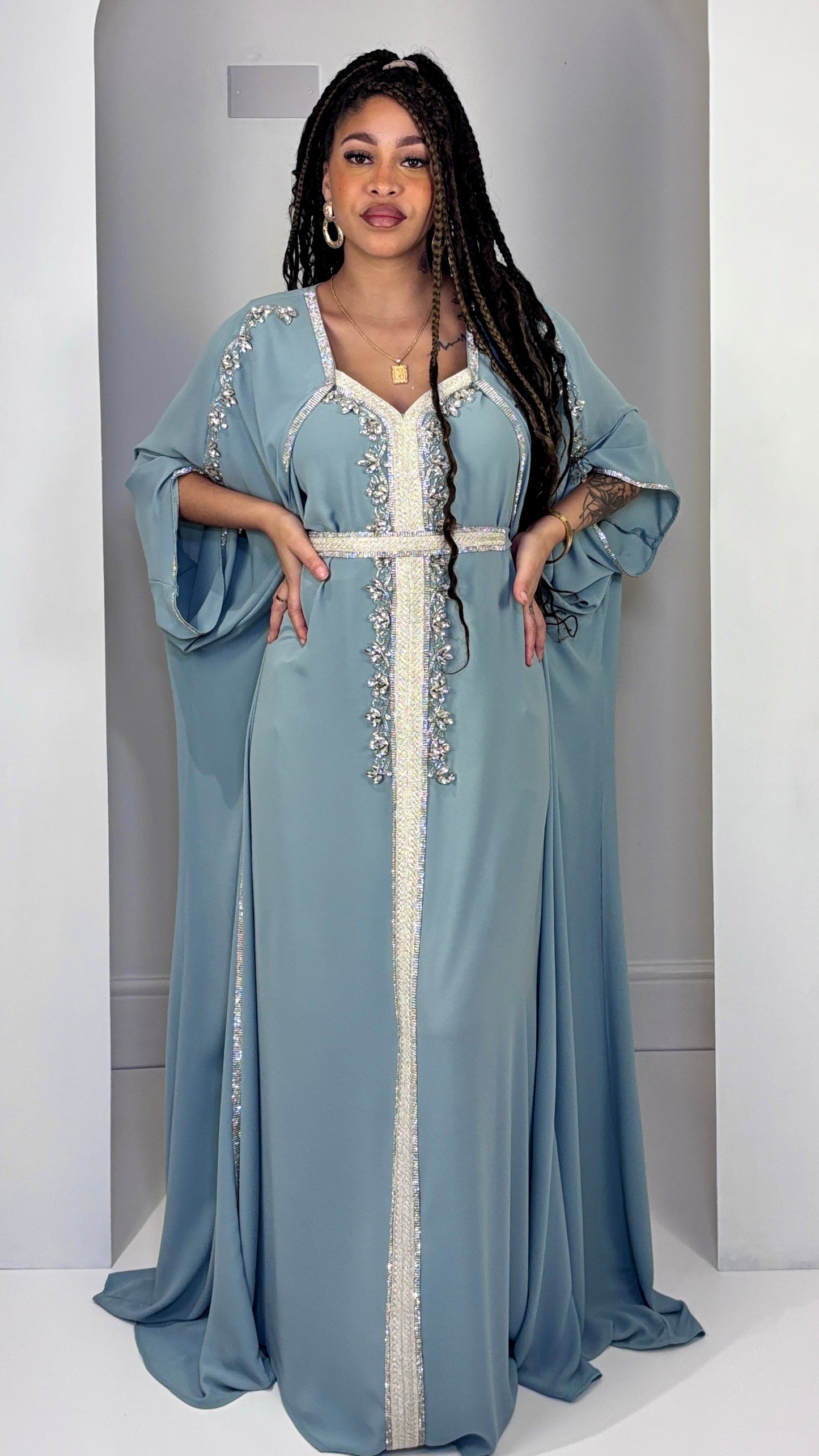 Celestial Sage Hand-Embellished two-piece Butterfly Moroccan dress