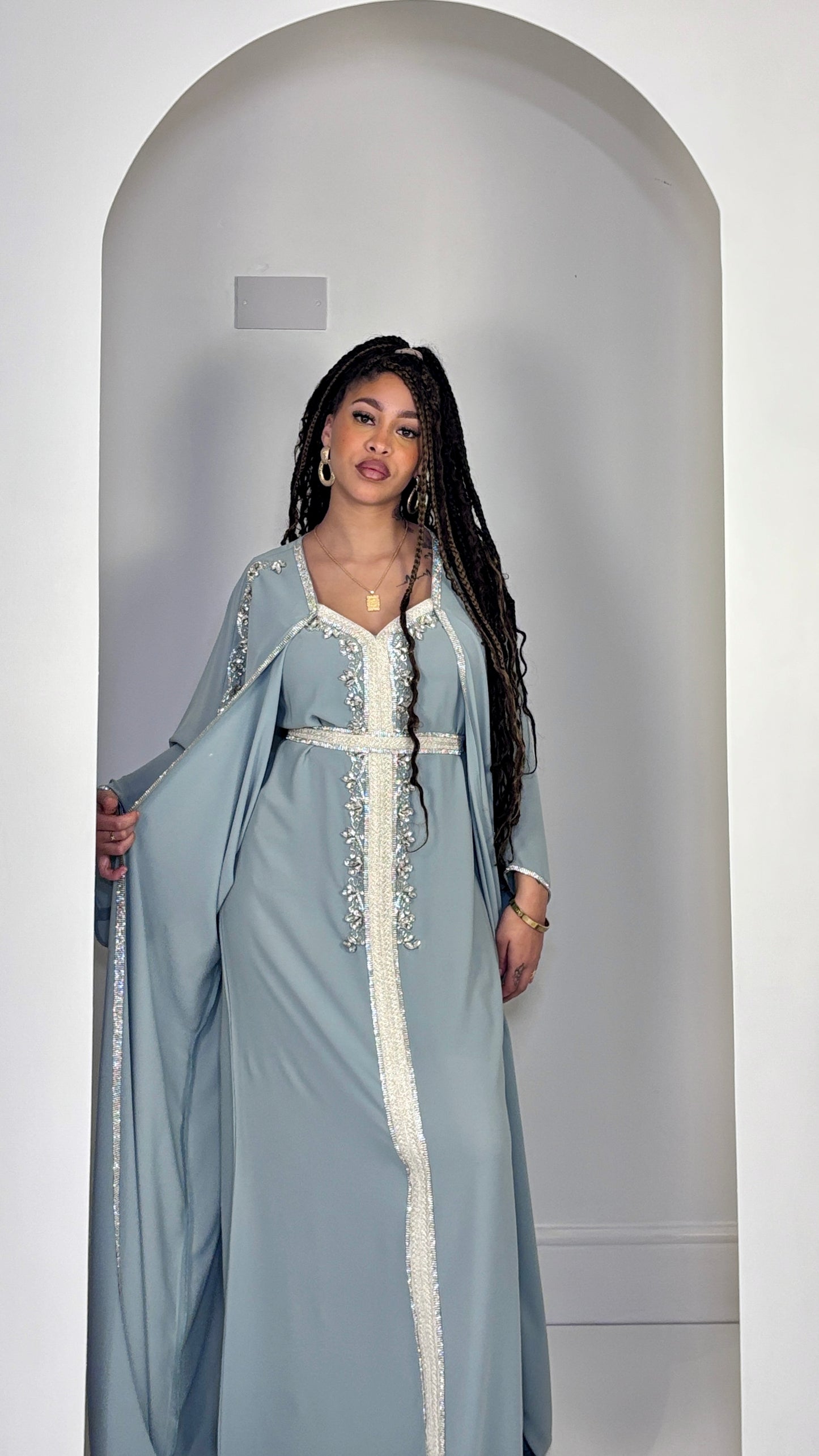 Celestial Sage Hand-Embellished two-piece Butterfly Moroccan dress