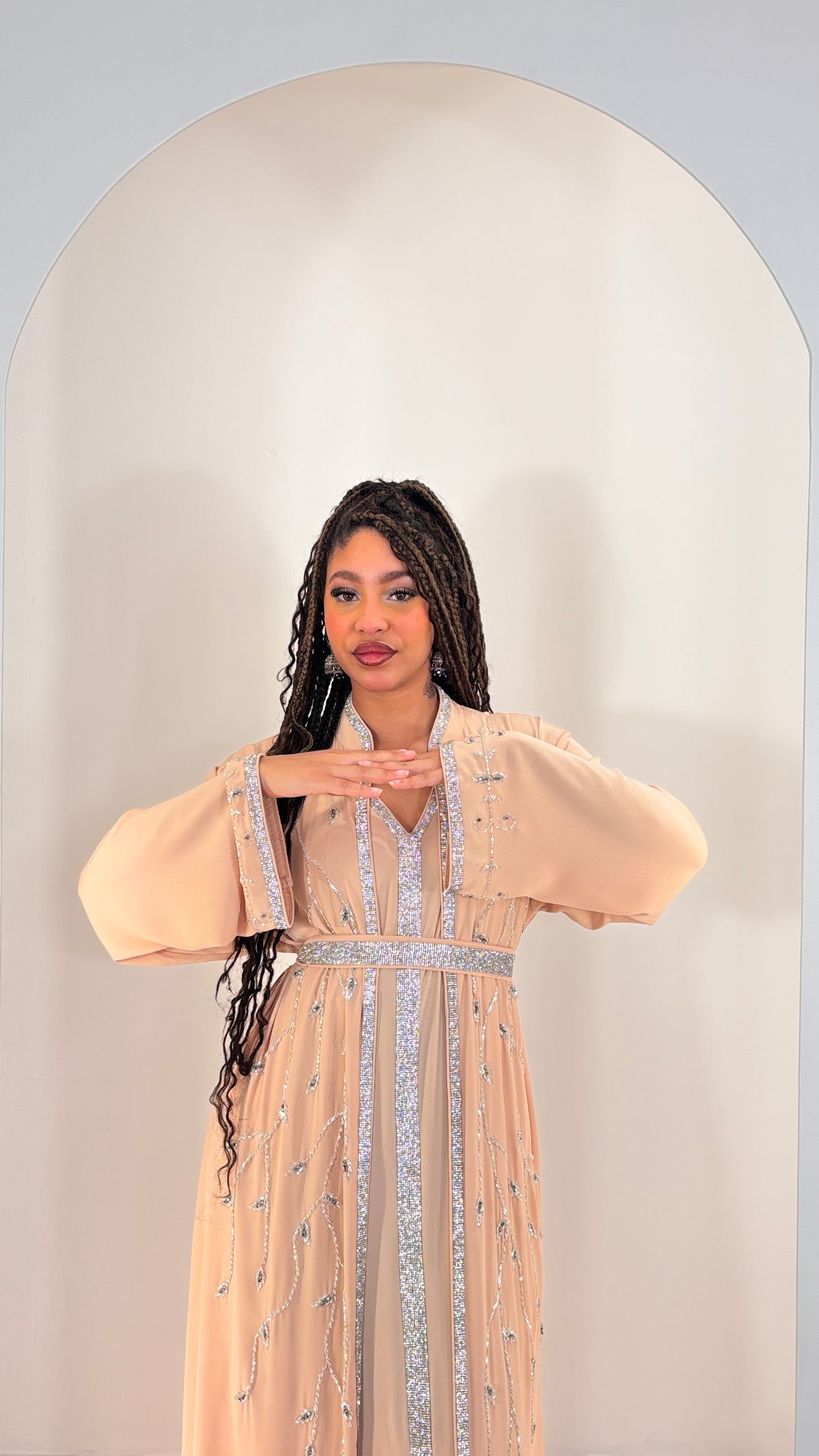 Luxury Nude Peach handwork Two-Piece Crepe Takchita Gown