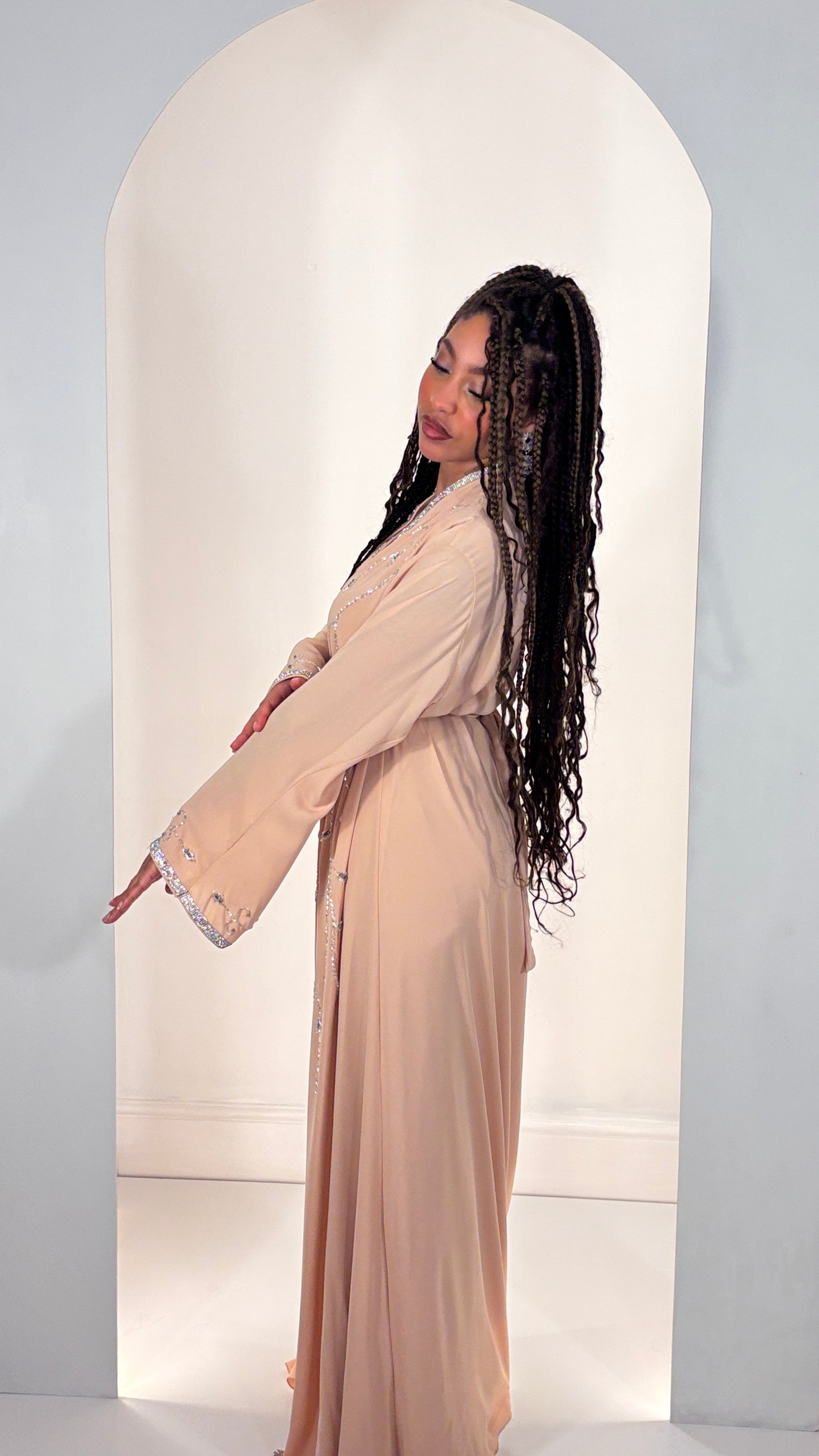 Luxury Nude Peach handwork Two-Piece Crepe Takchita Gown