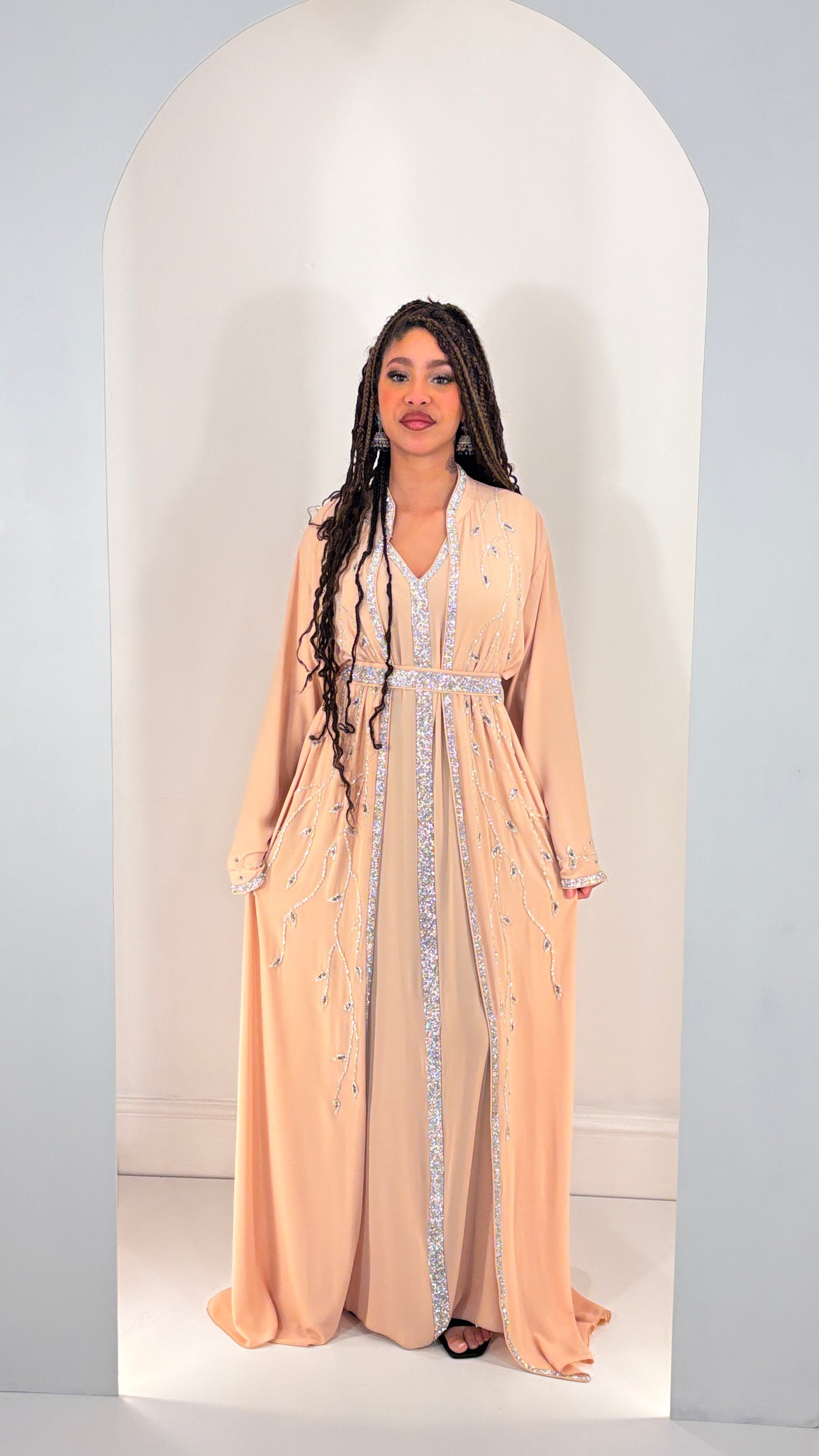 Luxury Nude Peach handwork Two-Piece Crepe Takchita Gown