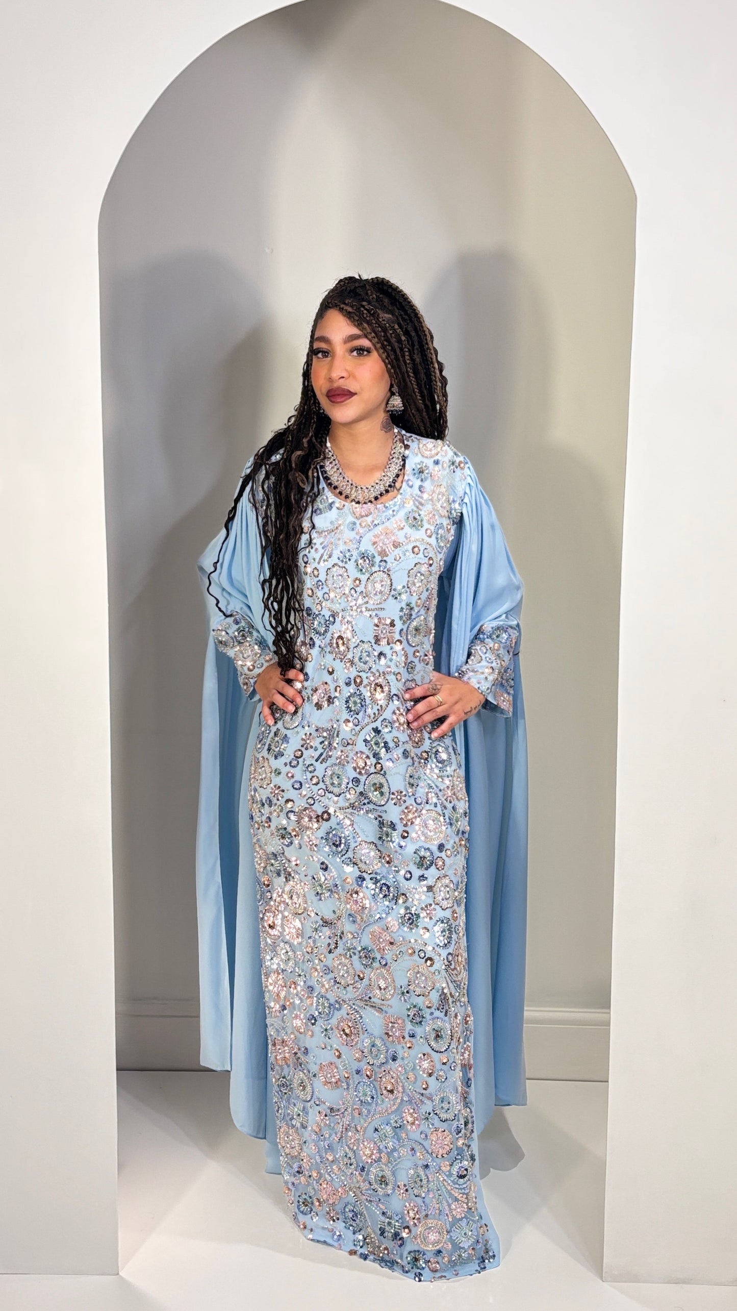 Sky Blue Regal Crepe Elegant Gown
