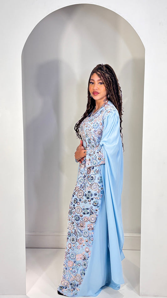 Sky Blue Regal Crepe Elegant Gown