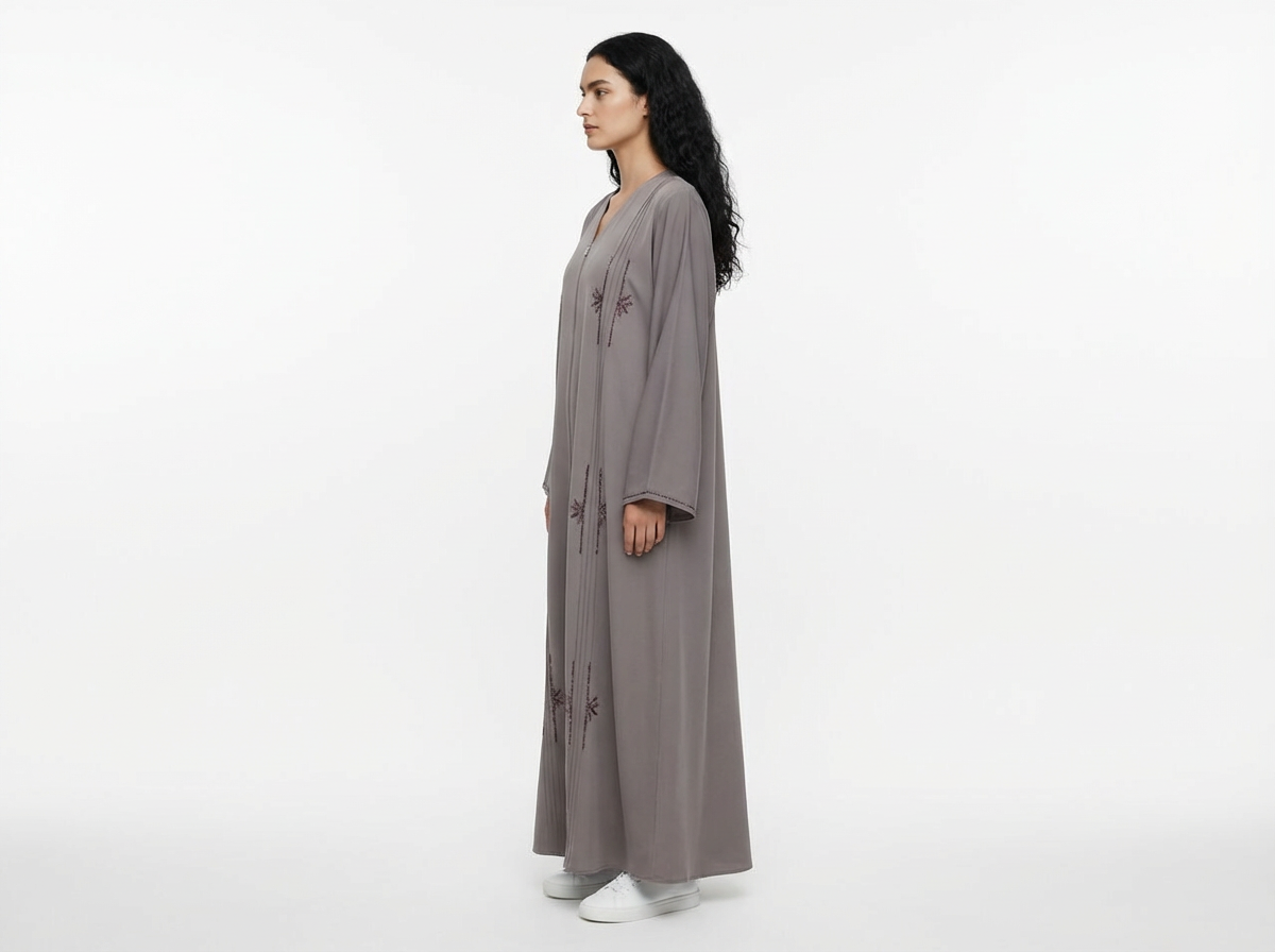 "Desert Rose" Hand-Beaded Dubai Neda Abaya – Signature Rosy Brown Edition